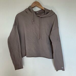 ALO Yoga Women's raw hem cropped hoodie Sweater Smokey quartz small oversized